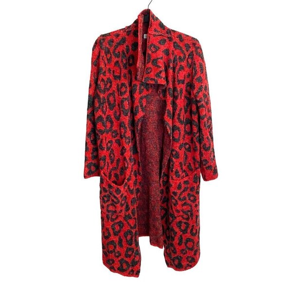 Joseph A Long Sleeve Open Front Duster Sweater Modern Leopard in Red/Gray Sz XS - Picture 1 of 8
